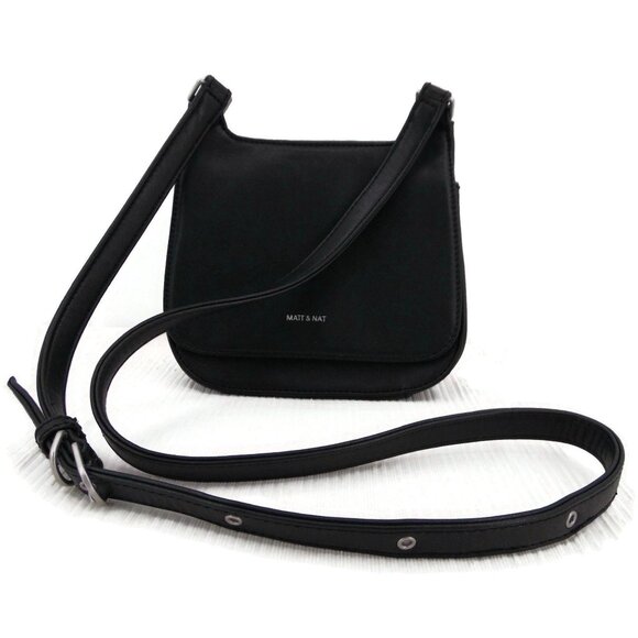 Matt Nat Black Vegan Small Purse Cross Body Bag Flap Snap Adjustable Strap Luna - Picture 2 of 8